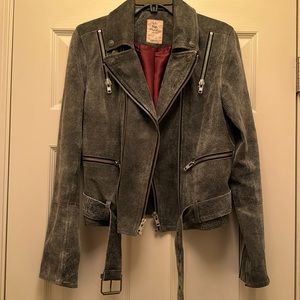 Free People Real Leather Gray Moto Jacket